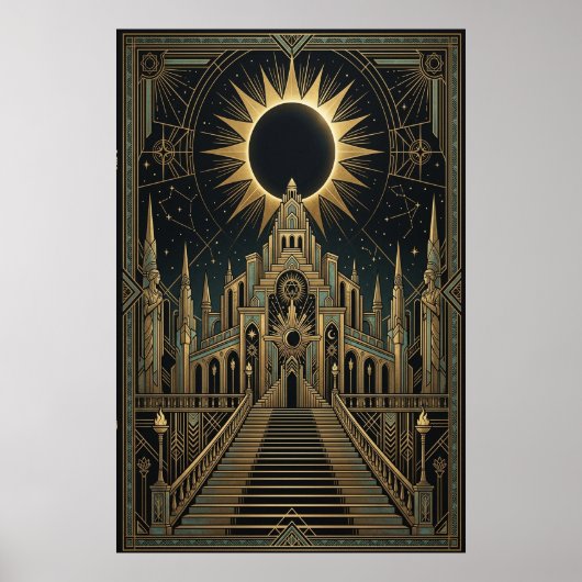 Art Deco Total Eclipse Palace Poster | Goud Teal (Voorkant)