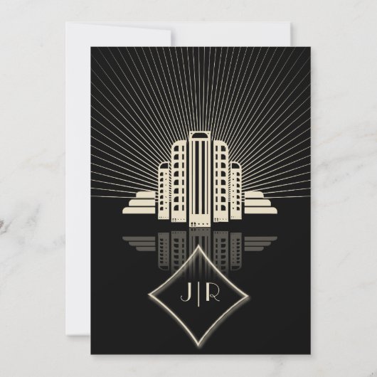 Art Deco Tower Ray bruiloft uitnodiging (Achterkant)