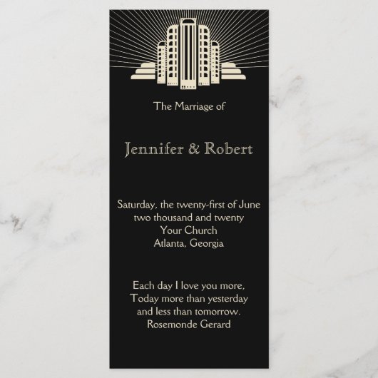 Art Deco Tower Ray huwelijksprogramma Programmakaart (Voorkant)