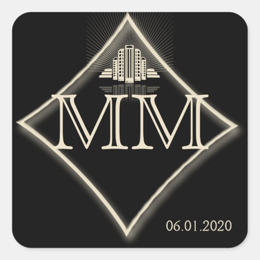 Art Deco Tower Ray Monogram Sticker (Voorkant)