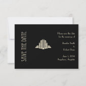 Art Deco Tower Ray Sla de datum op Save The Date (Voorkant)