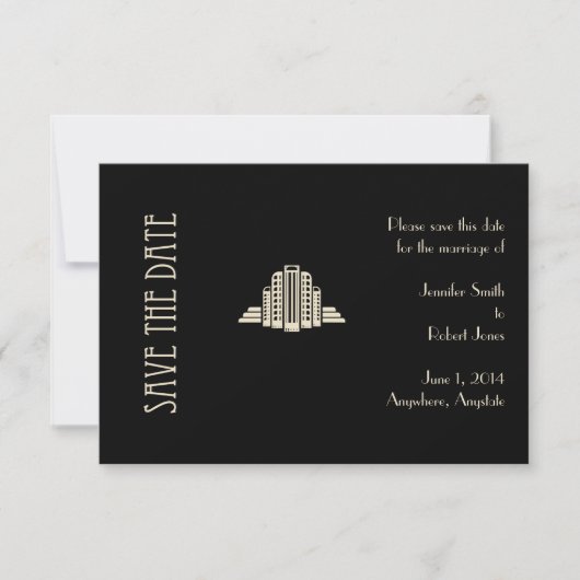 Art Deco Tower Ray Sla de datum op Save The Date (Voorkant)
