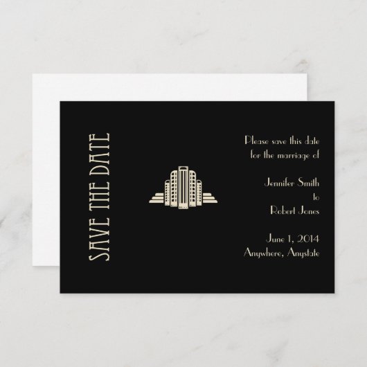 Art Deco Tower Ray Sla de datum op Save The Date (Voorkant / Achterkant)