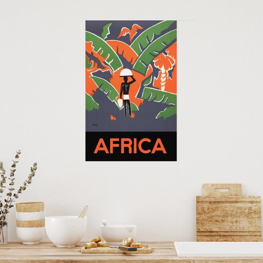  Art Deco Travel, inheems in het Afrikaanse Oerwou Poster (Keuken)