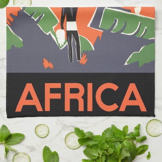  Art Deco Travel, inheems in het Afrikaanse Oerwou Theedoek (Gevouwen)