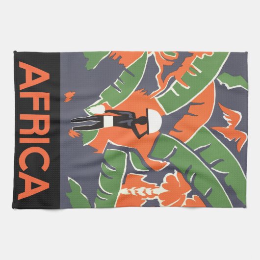  Art Deco Travel, inheems in het Afrikaanse Oerwou Theedoek (Horizontaal)