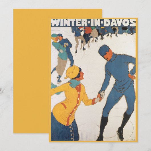  Art Deco Travel Winter in Davos Kaart (Voorkant / Achterkant)