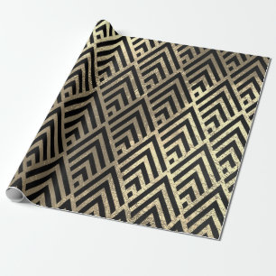 Art Deco Triangle Diamond Black Faux Gold Geometry Cadeaupapier