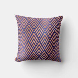 Art Deco Triangle Geometry Warm Copper Cobalt Blu Kussen