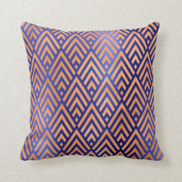 Art Deco Triangle Geometry Warm Copper Cobalt Blu Kussen