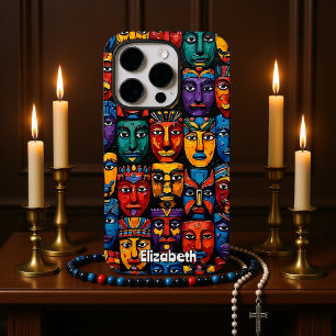 Art Deco Tribal Faces iPhone 16 Pro Hoesje