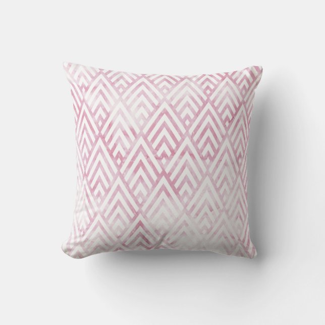 Art Deco Tribal Roze Wit Geometrie Marmeren Steen Kussen (Voorkant)