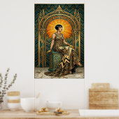 Art Deco Troon van Kersenbloesemboom Goud Poster (Keuken)