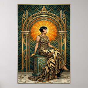 Art Deco Troon van Kersenbloesemboom Goud Poster