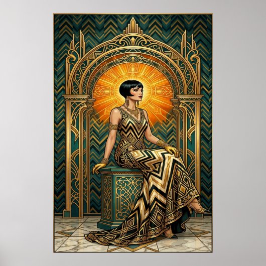 Art Deco Troon van Kersenbloesemboom Goud Poster (Voorkant)