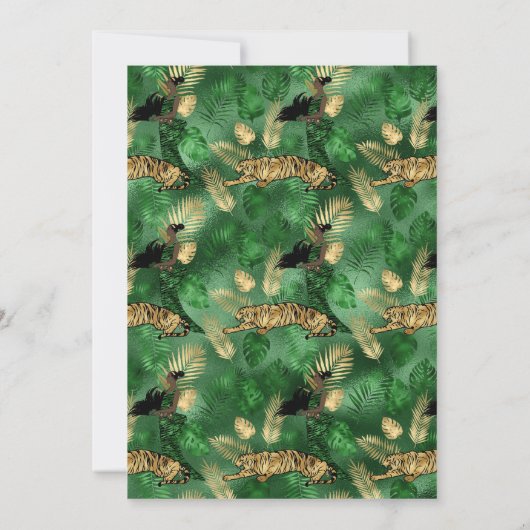 Art Deco Tropical Green en Gold Tiger Afstuderen Kaart (Achterkant)