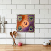 Art Deco Tropical Orange Palm Tree Monogram Tegeltje