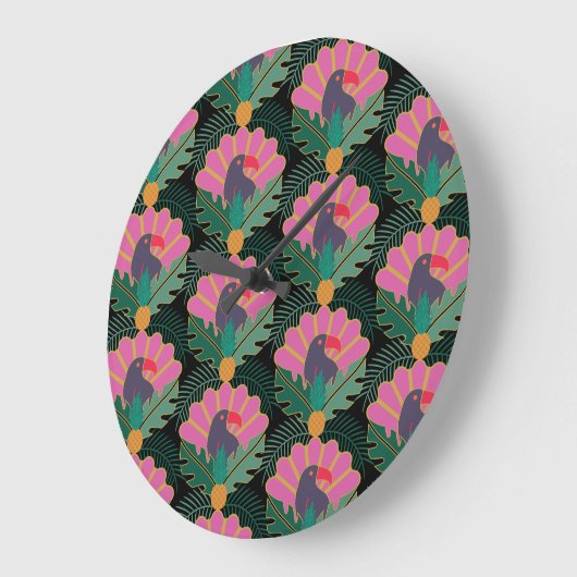 Art Deco Tropical Toucans & Ananas Grote Klok (Hoek)