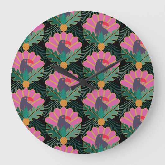 Art Deco Tropical Toucans & Ananas Grote Klok (Voorkant)