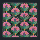 Art Deco Tropical Toucans & Ananas Vierkante Klok<br><div class="desc">Houd de tijd in tropische stijl met deze exotische toekan en ananas pattereerde klok - perfect voor heldere,  gedurfde interieurs.</div>