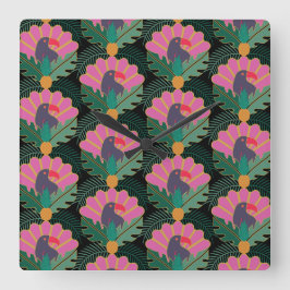 Art Deco Tropical Toucans & Ananas Vierkante Klok