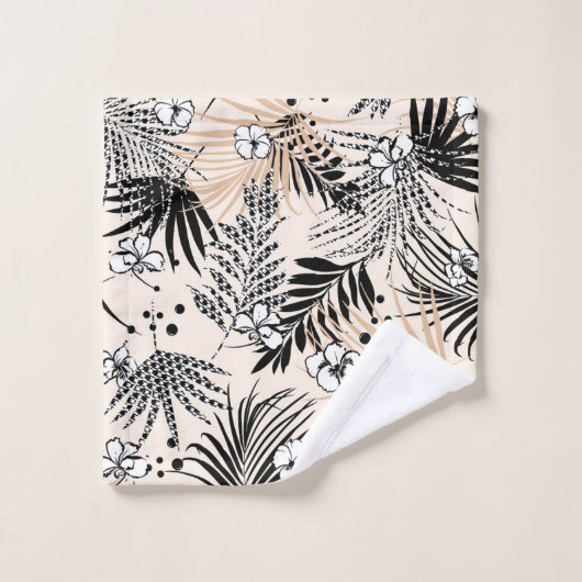 Art Deco Tropisch gebladerte en bloemen Bad Handdoek (Wasdoekje)