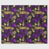 Art Deco Tropisch Paars en Gold Tiger Cadeaupapier (Vlak)