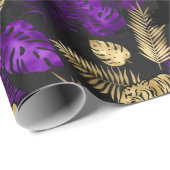 Art Deco Tropisch Paars en Gold Tiger Cadeaupapier (Rol Hoek)