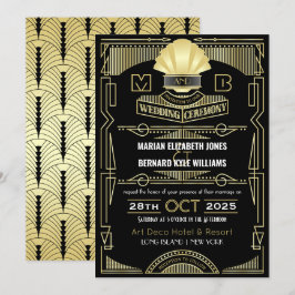 Art Deco Trouw Elegant Goud Zwart Great Gatsby Kaart