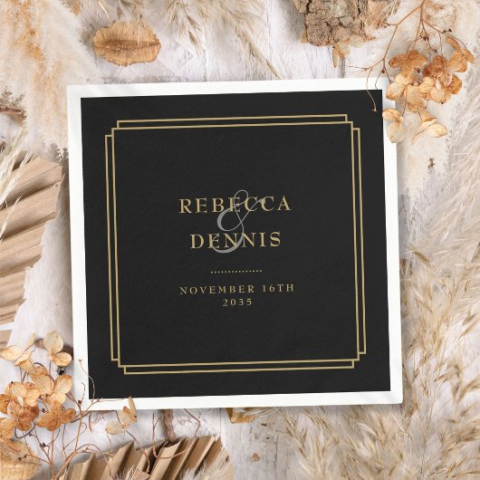 Art Deco Trouw in Zwart en Goud Servet