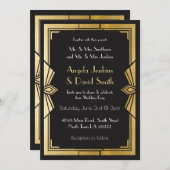 Art Deco Trouw Uitnodiging 1920's Zwart & Goud (Voorkant / Achterkant)