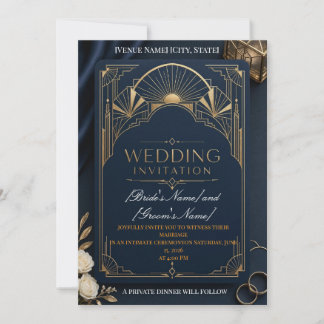 Art Deco Trouw Uitnodiging | Elegant Navy & Goud