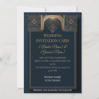 Art Deco Trouw Uitnodiging | Navy & Goud Gatsby