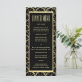 Art Deco Trouwen Zwart en Goud Slim Diner Menu (Staand voorkant)