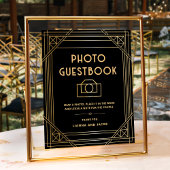 Art Deco Trouwfoto Guestbook Zwart Gouden Teken Poster