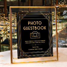 Art Deco Trouwfoto Guestbook Zwart Gouden Teken Poster