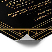 Art Deco Trouwfoto Guestbook Zwart Gouden Teken Poster (Hoek)