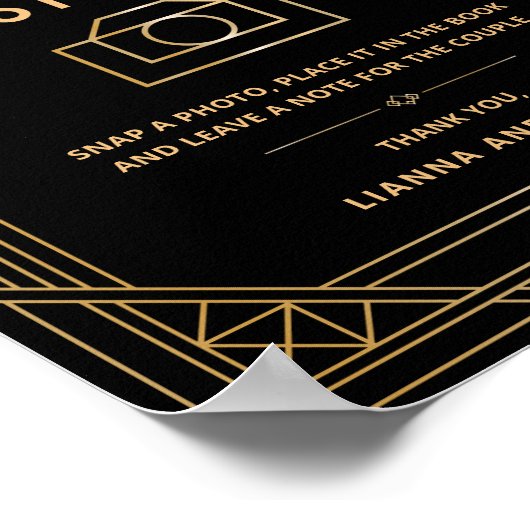 Art Deco Trouwfoto Guestbook Zwart Gouden Teken Poster (Hoek)