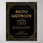 Art Deco Trouwfoto Guestbook Zwart Gouden Teken Poster (Voorkant)
