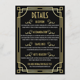 Art Deco trouwgegevens kaart Accommodatie-informat