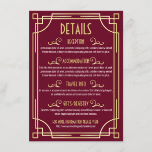 Art Deco trouwgegevens kaart Accommodatie-informat