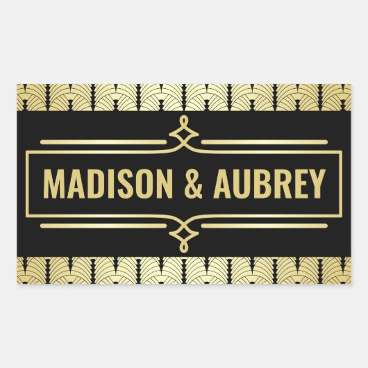 Art Deco Trouwgunst Jouw naam Goud Zwart Gatsby Rechthoekige Sticker (Voorkant)