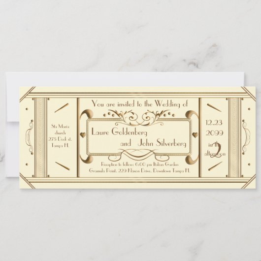 Art Deco trouwkaart, ivoor, terug ivoor Kaart (Voorkant)