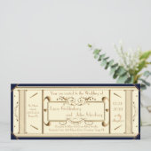 art deco trouwkaart, Ivoorkust, terug Navy Kaart (Staand voorkant)