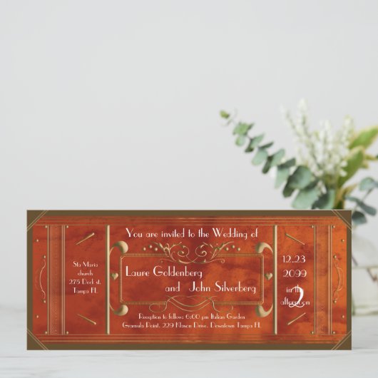 Art Deco Trouwkaart, Lederen Luxe Kaart (Staand voorkant)