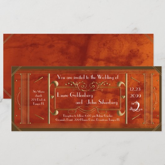 Art Deco Trouwkaart, Lederen Luxe Kaart (Voorkant / Achterkant)