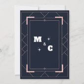 Art Deco Trouwkaart Navy Blauw met Roze Goud Geome Kaart (Achterkant)