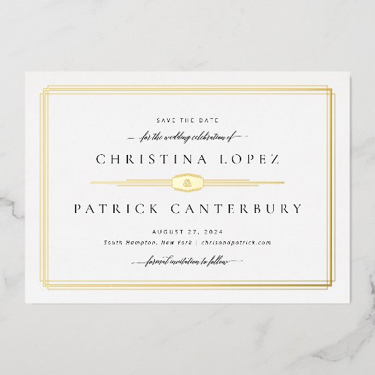 Art Deco Trouwkaart Save The Date Folie Uitnodigin Uitnodiging (Voorkant)