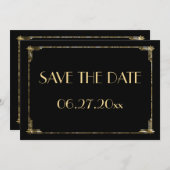 Art Deco Trouwkaart Save The Date Goud Folie (Voorkant / Achterkant)