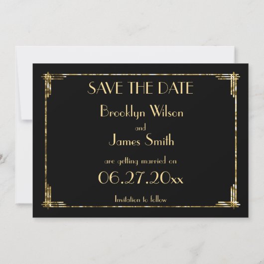 Art Deco Trouwkaart Save The Date Kaart Goud Folie (Achterkant)
